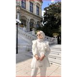 MOODMODA Kadın Beyaz Drapeli Detaylı Tesettür İkili Takım