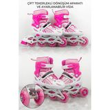 Moodum Ayarlanabilir Işıklı Alıştırma Pateni - Çift Tekerlekli Dönüşebilir In-Line Skates - Pembe