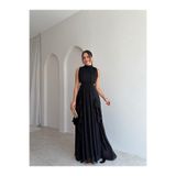 Mooi Butik ASOS Fırfır Detaylı Maxi Elbise 4902 - Siyah