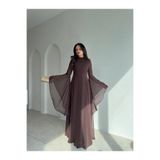 Mooi Butik AURORA Şifon Maxi Elbise 4386 - Acı Kahve