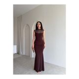 Mooi Butik DERCOS Maxi Elbise 5509 - Acı Kahve