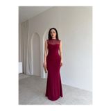 Mooi Butik DERCOS Maxi Elbise 5509 - Bordo