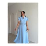 Mooi Butik EPHES Bel İşlemeli Midi Elbise 4032 - Bebe Mavisi