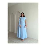 Mooi Butik ERNEST Kol Detaylı Midi Elbise 4105 - Bebe Mavisi
