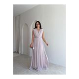Mooi Butik JİVA Maxi Elbise 3049 - Pudra