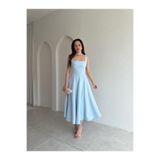 Mooi Butik LAVOİR Kuşaklı Midi Elbise 5480 - Bebe Mavisi