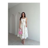 Mooi Butik MERCURY Çiçek Desenli Elbise 8925 - Beyaz