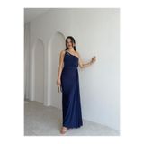 Mooi Butik RAYA Tek Omuz Maxi Elbise 3741 - Lacivert