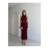 Mooi Butik WİSTERİA Simli Midi Elbise 8959 - Bordo