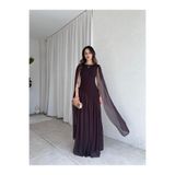Mooi Butik WONKA Maxi Elbise 8486 - Acı Kahve