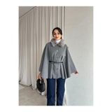 Mooi Butik ZANGER Kürklü Panço 8550 - Gri