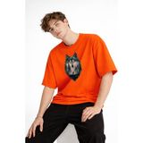 Mooien Wolf - Oversize Erkek Tişört Turuncu - XL