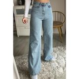 mooishan Kadın Mavi Yüksek Bel Salaş Geniş Paça Pantolon Bol Paça Pantolon Kar Yıkamalı Palazzo Jeans