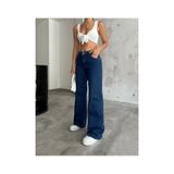 mooishan Kalina Lacivert Wide Leg Likralı Jean: Kadın Salaş Bol Paça Palazzo Kot PantolonÇnr-2