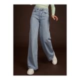 mooishan Kar Yıkama Yüksek Bel Kadın Palazzo Jeans Pantolon, Likralı Wide Leg Mavi Pantolon-3
