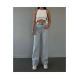 mooishan MAVİ, Kadın Palazzo,Bol Paça Kar Yıkama Jeans,YüksekBel Wide Leg , Salaş Pantolon*2