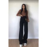 Mooishan Pamela 90's Kadın Siyah Likralı Süper Yüksek Bel Salaş Jeans Palazzo Kot Pantolon