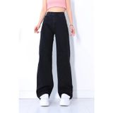 Mooishan Pamela Kadın 90's Wide Leg Solmayan Siyah Salaş Yüksek Bel Likralı Palazzo Jeans Kot Pantolon