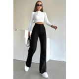 Mooishan Pamela Kadın Solmayan Siyah Süper Yüksek Bel Wide Leg Comfort Likralı Palazzo Jeans Pantolon