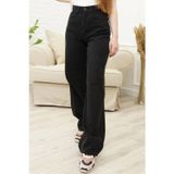Mooishan Pamela Kadın Süper Yüksek Bel Solmayan Siyah Wide Leg Likralı Palazzo Jeans Pantolon