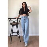 mooishan Pamela Kadın Wide Leg Jeans Mavi Salaş Yüksek Bel Likralı Palazzo Kot Pantolon
