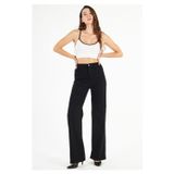 Mooishan Pamela Kadın Yüksek Bel Siyah Wide Leg Bol Paça Salaş Comfort Likralı Palazzo Jeans Pantolon