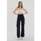Mooishan Siyah Yüksek Bel Likralı Bol Paça Jeans Kot Pantolon