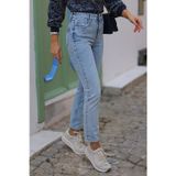 mooishan Tatum Mavi Kar Yıkama Boyfriend Jean Kadın Solmaz Mom Toparlayıcı Kot Pantolon