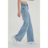 mooishan Wide Leg Likralı Kar Yıkama Bol Paça Jean Kadın Pantolon, Mavi Kar Yıkama Kadın , Palazzo Jeans