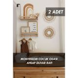 Moola 2'li Montessori Çocuk Odası Eğitici Kitaplık Raf Seti, Ahşap Duvar Rafı