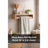 Moola Ahşap Banyo Rafı Havluluk | Dekoratif Duvar Rafı Banyo Mutfak Düzenleyici Askılı Çok Amaçlı Raf