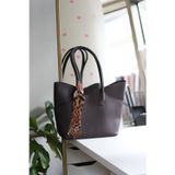 Moom Bag Kadın Acı Kahve Leopar Fular Detaylı Büyük Boy Omuz Çantası