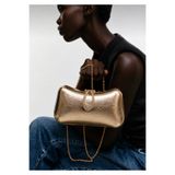 Moom Bag Kadın Gold Parlak Kilit Detaylı Zincirli Kasalı Abiye Çantası
