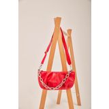 Moom Bag Kadın Kırmızı Zincir Detaylı Askılı Yumuşak Omuz Çantası