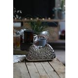 Moom Bag Kadın Silver Taş Doku Metalik Oval Tutma Form Abiye El Çantası