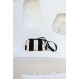 Moom Bag Kadın Siyah Çizgi Desenli Kanvas Omuz Çantası