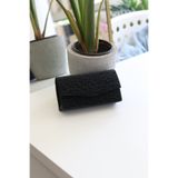 Moom Bag Kadın Siyah Parlak Desenli Mini Kutu Omuz Çantası