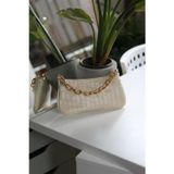 Moom Bag Krem kroko zincir aksesuarlı slim el çantası