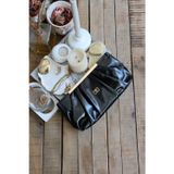 Moom Bag siyah metal aksesuarlı büzgülü el çantası