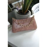 Moom Bag yavruağzı kroko zincir aksesuarlı slim el çantası