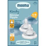 Mooma Kindy Silikon Biberon Emziği, 2'li Paket, 6-18 Ay, Orta Akış, Antikolik Ventilli, Şeffaf