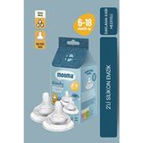 MOOMA Kindy Silikon Biberon Emziği 2’li Paket 6–18 Ay (Orta Akış) – Antikolik Ventilli | BPA & BPS İçermez
