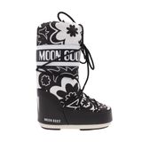 Moon Boot Icon Flower 80D1402940-NA02 Siyah Beyaz Kadın Kar Bot