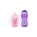 Moon Care Life MoonCare Life Akıtmaz Alıştırma Bardağı 240 ml & Pipetli Bardak 350 ml Seti - Pembe