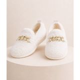 MOON CLOUD KADIN GOLD ZİNCİR VE TAŞ DETAYLI PELUŞ LOAFER EV BABETİ-EV AYAKKABISI-HEDİYELİK-ÇEYİZLİK ZYN289