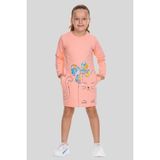 Moona 3-8 Yaş Kız Çocuk Kedi Desenli Sweat Elbise Somon - 3 Yaş