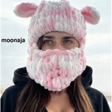 Moonaja Puffy Örgü Kar Maskesi Şapka - Wegh Bere Maske - Balaklava Motorsiklet Kask Ve Kayak Beresi Çok Renkli