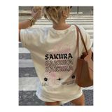 MOONBULL Kadın Sakura Çiçek Sırt Baskılı Oversize T-shirt