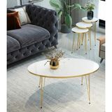 Mooncapella 4’lü Modern Gold Detaylı Metal Ayaklı Orta Sehpa & Zigon Sehpa Seti – Beyaz