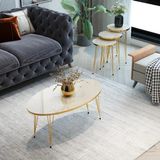 Mooncapella 4’lü Modern Gold Detaylı Metal Ayaklı Orta Sehpa & Zigon Sehpa Seti – Krem